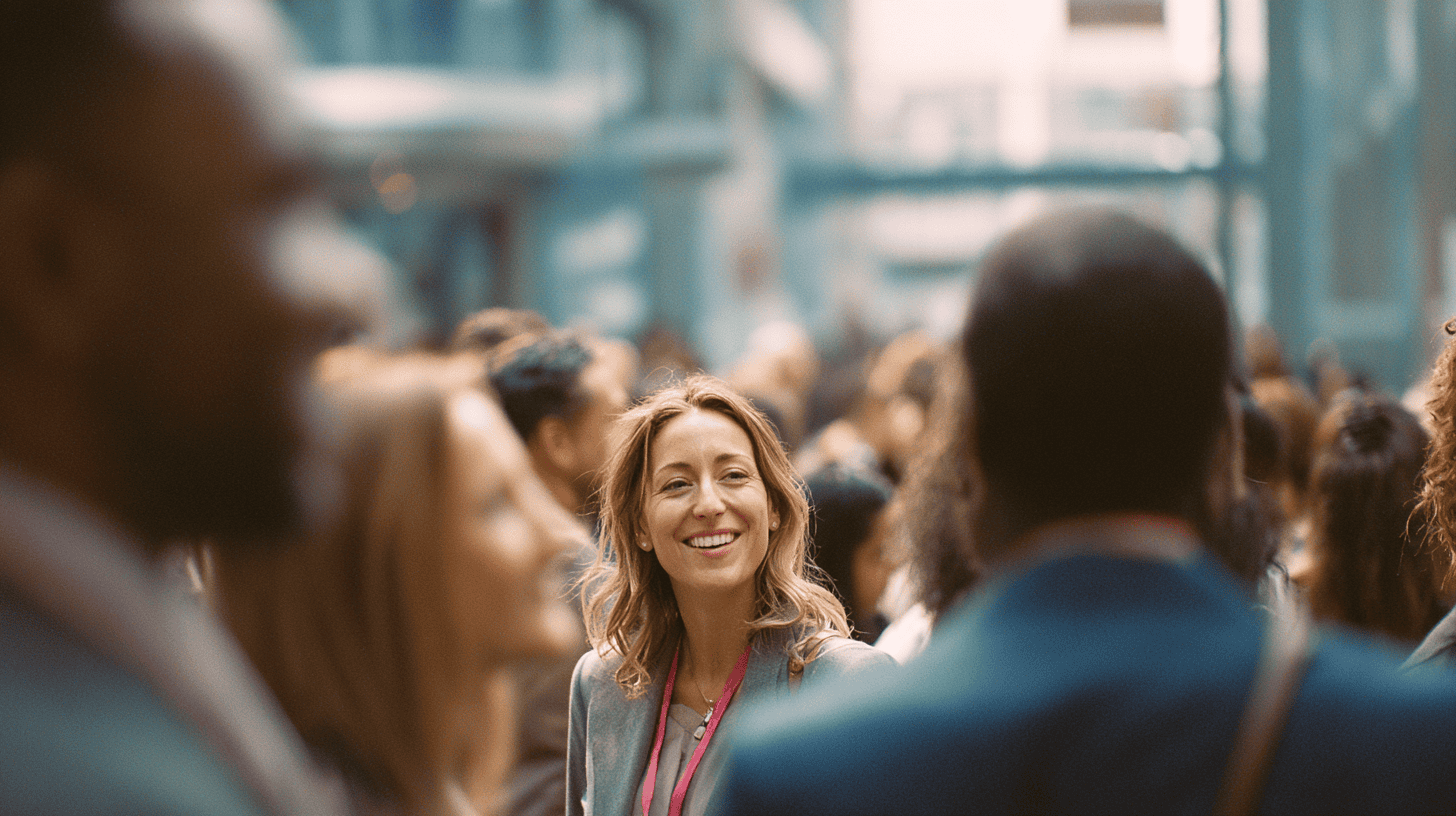 Woman at an Education Conference. She is smiling.